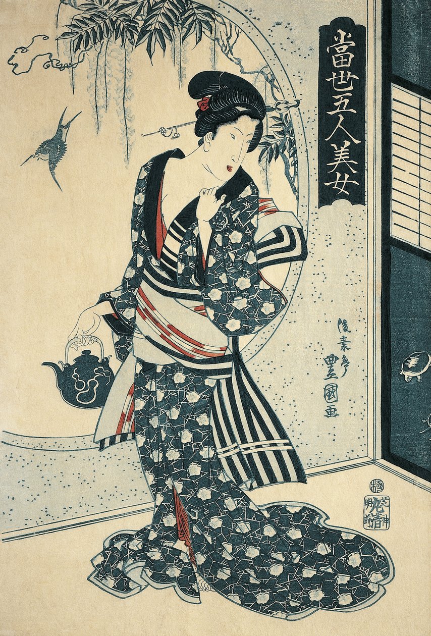 拿着茶壶的年轻女子 作者 丰国II