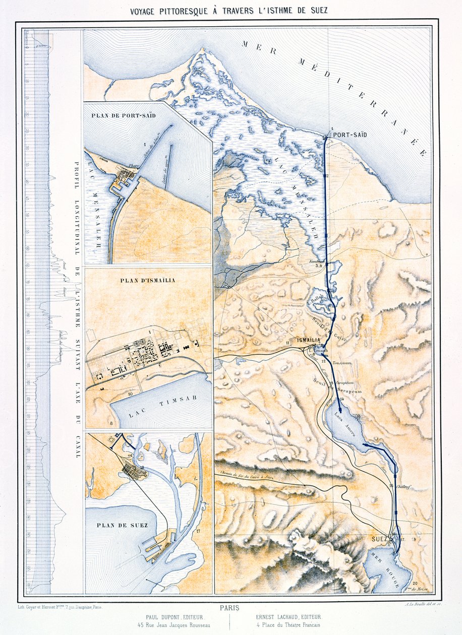 苏伊士运河地图，1870年 作者 A.勒比勒