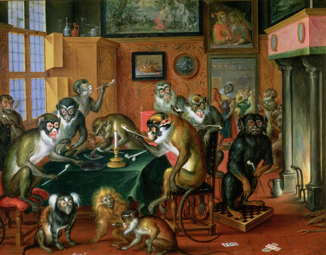带猴子的吸烟室（铜上油） 作者 亚伯拉罕·特尼尔（Abraham Teniers）