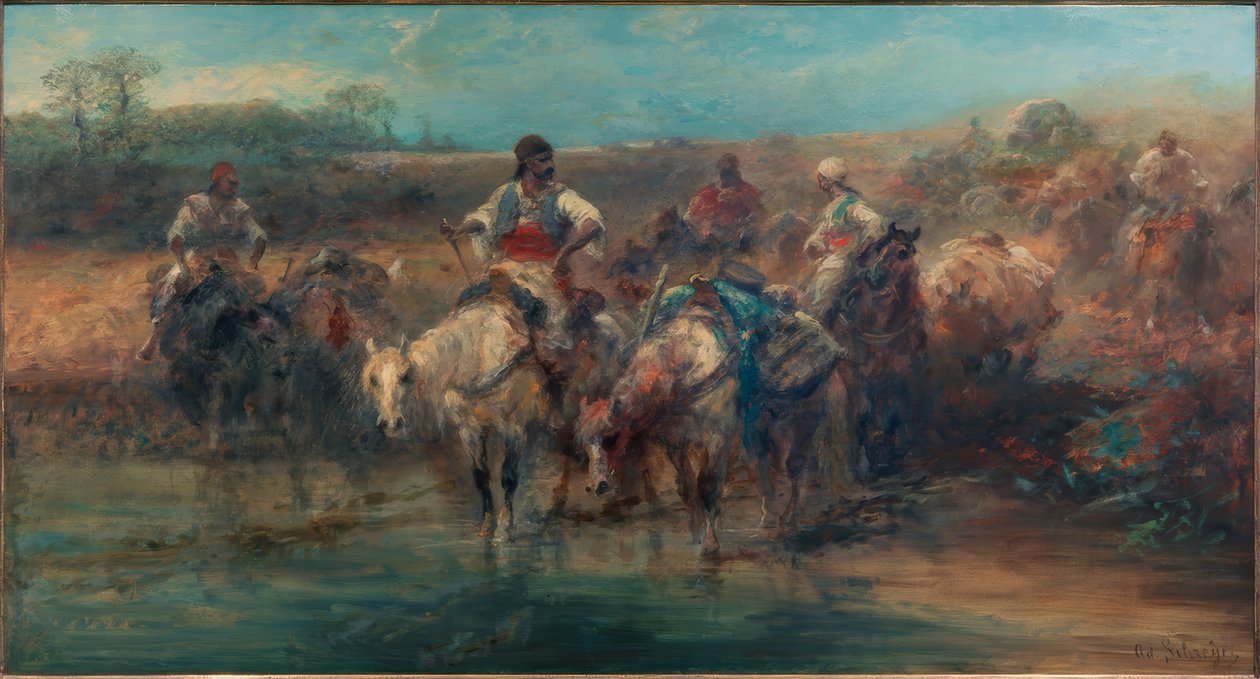 贝都因人在饮水槽边 作者 阿道夫·施雷尔（Adolf Schreyer）