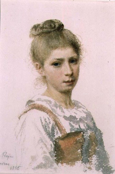 一个年轻女孩的画像 作者 阿道夫·拉贡（Adolphe Ragon）