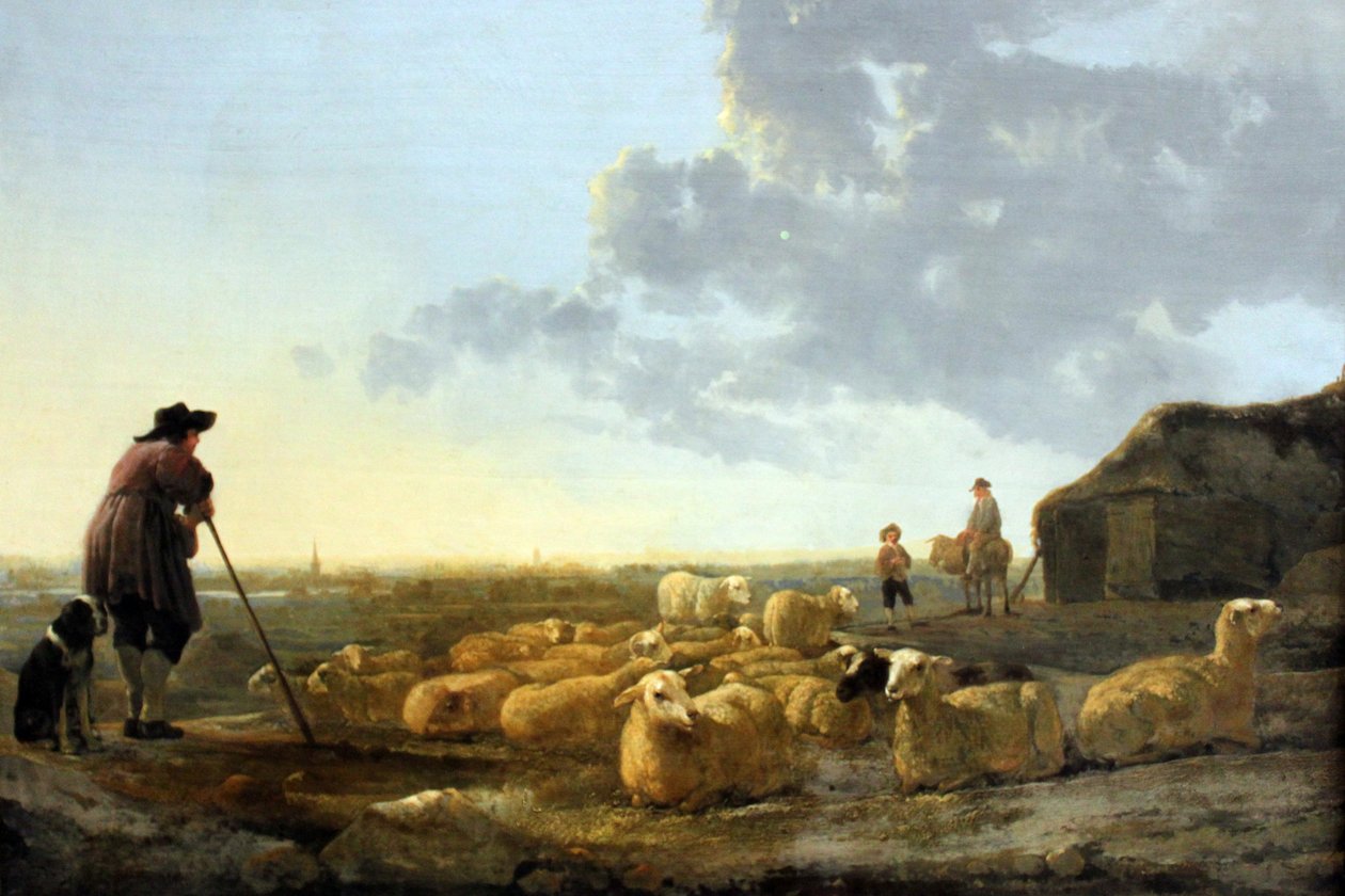 绵羊群在牧场地 作者 艾伯特·奎普（Aelbert Cuyp）