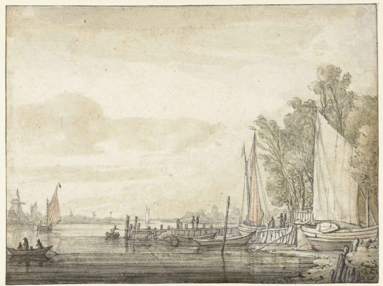 河中码头的船只 作者 艾伯特·奎普（Aelbert Cuyp）