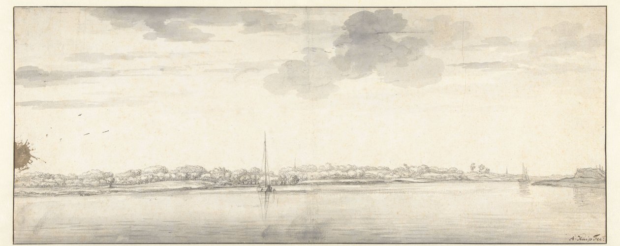 辽阔河景，平静水面上的船只 作者 艾伯特·奎普（Aelbert Cuyp）