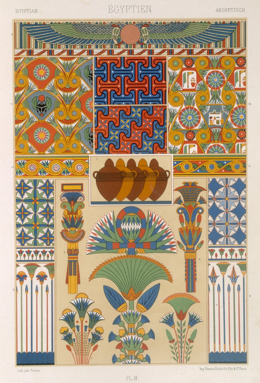 埃及风格，来自&39;Polychrome Ornament&39;的第二版，由Pralon雕刻，于1869年在巴黎出版 作者 阿尔伯特·查尔斯·奥古斯特·拉西内