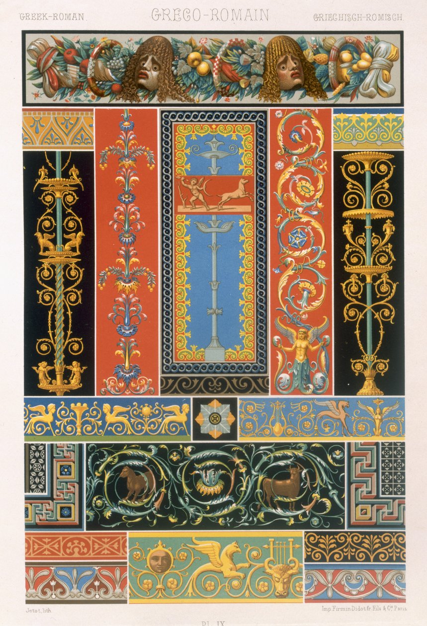 希腊罗马风格，来自&39;Polychrome Ornament&39;的第九版出版于巴黎，1869年 作者 阿尔伯特·查尔斯·奥古斯特·拉西内