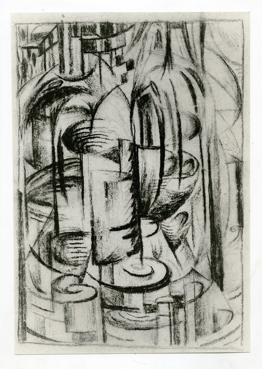 未来主义作文，c.1914-16（纸上的木炭） 作者 亚历山大博戈马佐夫