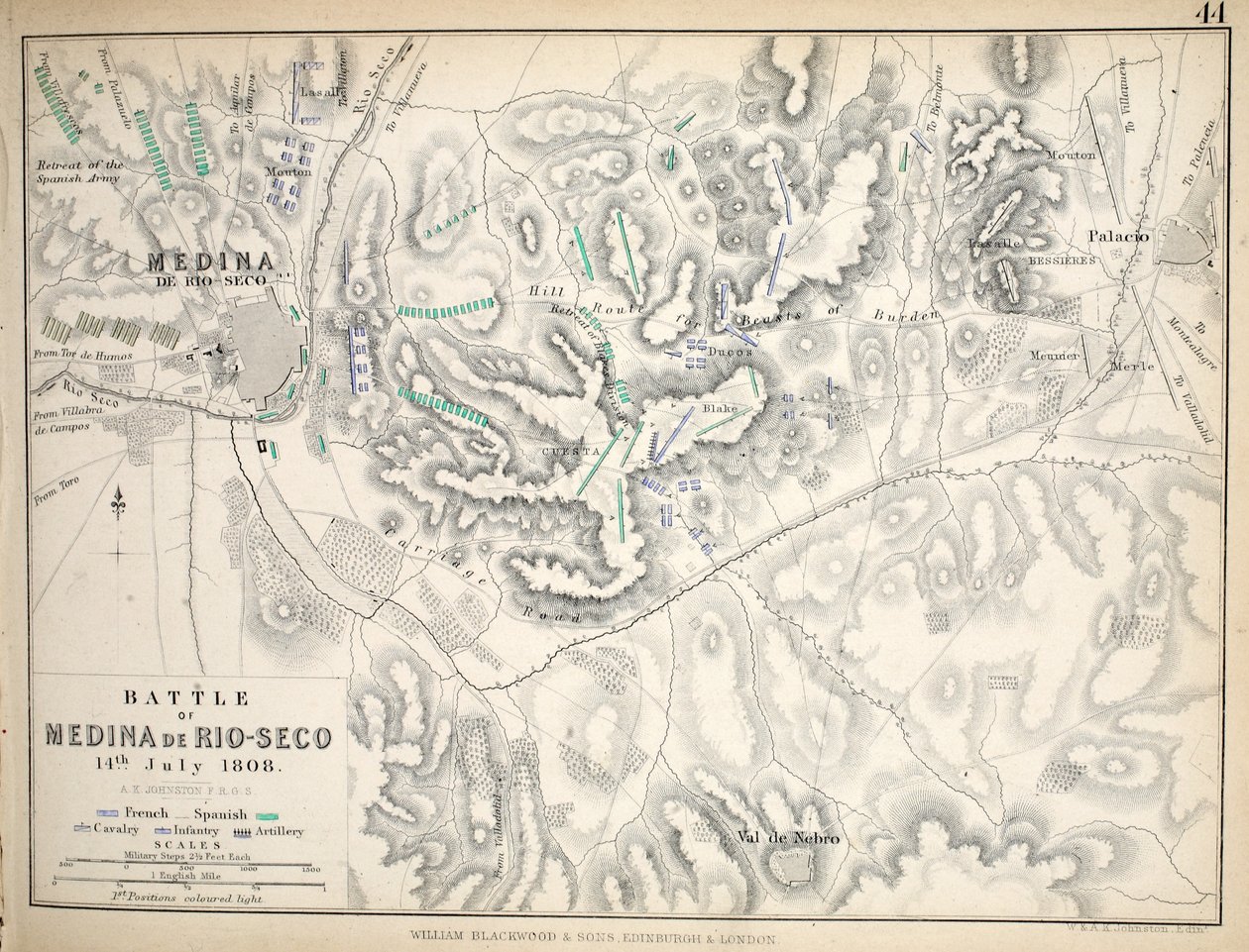 Medina de Rio-Seco战役地图，由威廉·布莱克伍德和儿子出版，爱丁堡和伦敦，1848年（手工彩色雕刻） 作者 亚历山大·基思·约翰斯顿