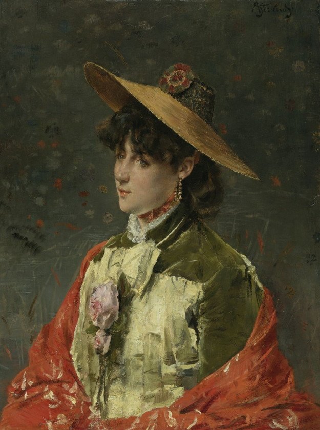 草帽的女人 作者 阿尔弗雷德·埃米尔·史蒂文斯（Alfred Emile Stevens）