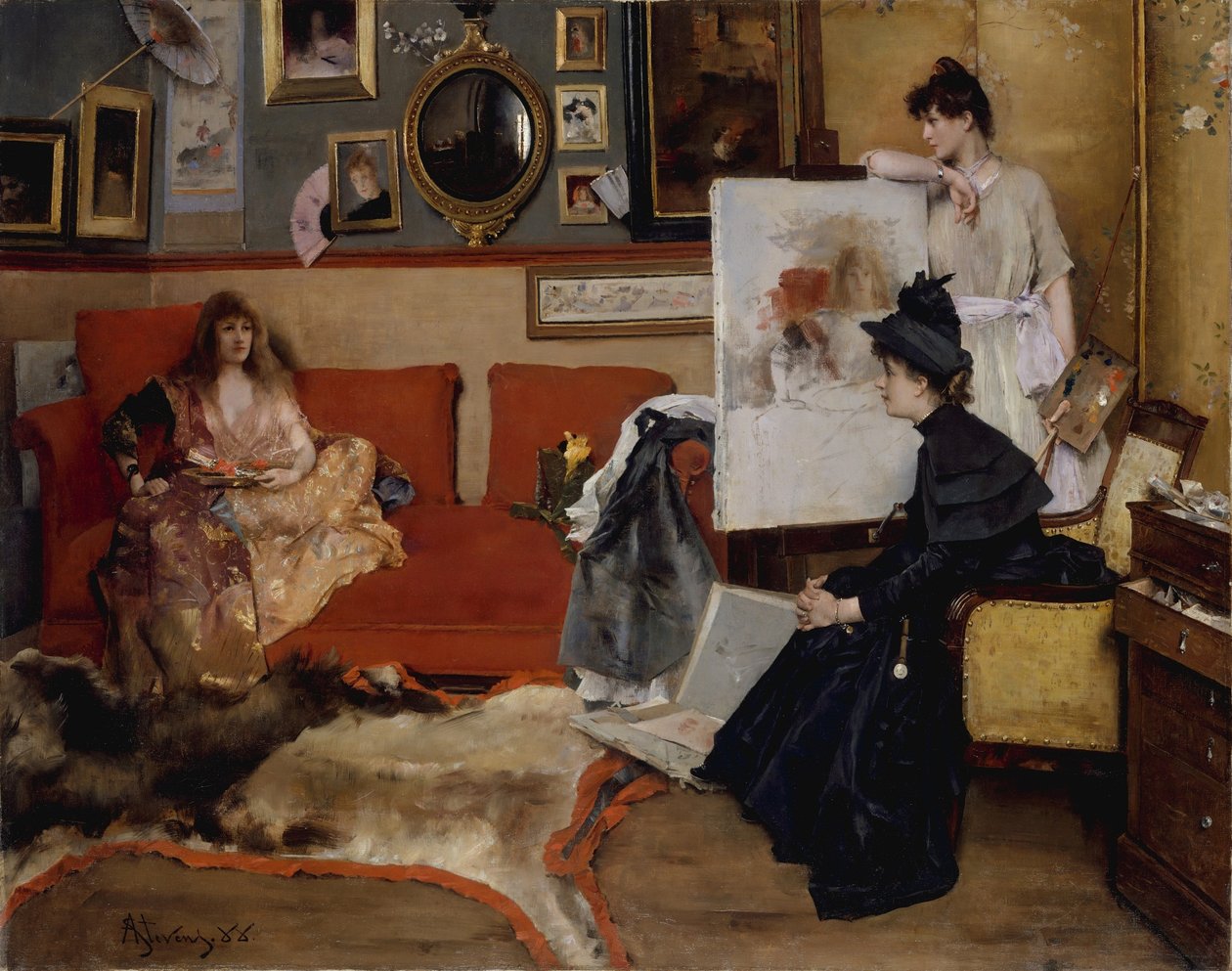 在工作室里 作者 阿尔弗雷德·埃米尔·史蒂文斯（Alfred Emile Stevens）