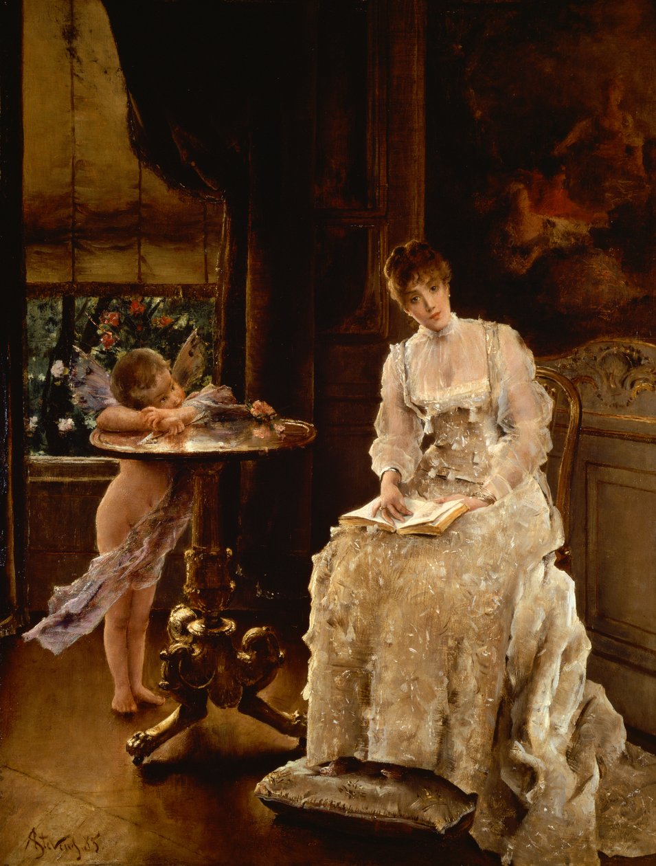 白日梦（油画） 作者 阿尔弗雷德·埃米尔·史蒂文斯（Alfred Emile Stevens）