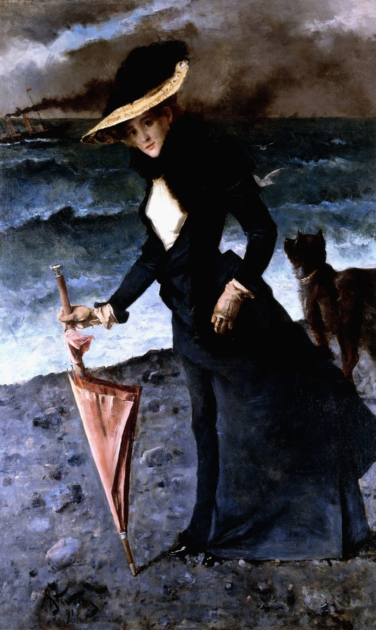 大风，1891年 作者 阿尔弗雷德·埃米尔·史蒂文斯（Alfred Emile Stevens）