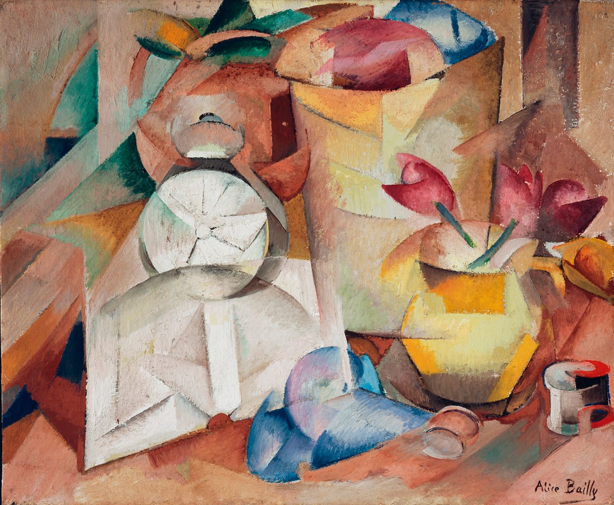 静物与闹钟，1913年。 作者 爱丽丝·拜伊（Alice Bailly）