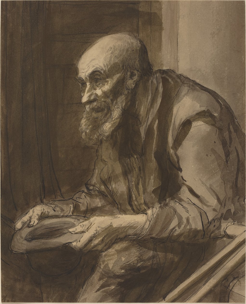拄着拐杖的乞丐。 作者 阿方斯·莱格罗斯（Alphonse Legros）