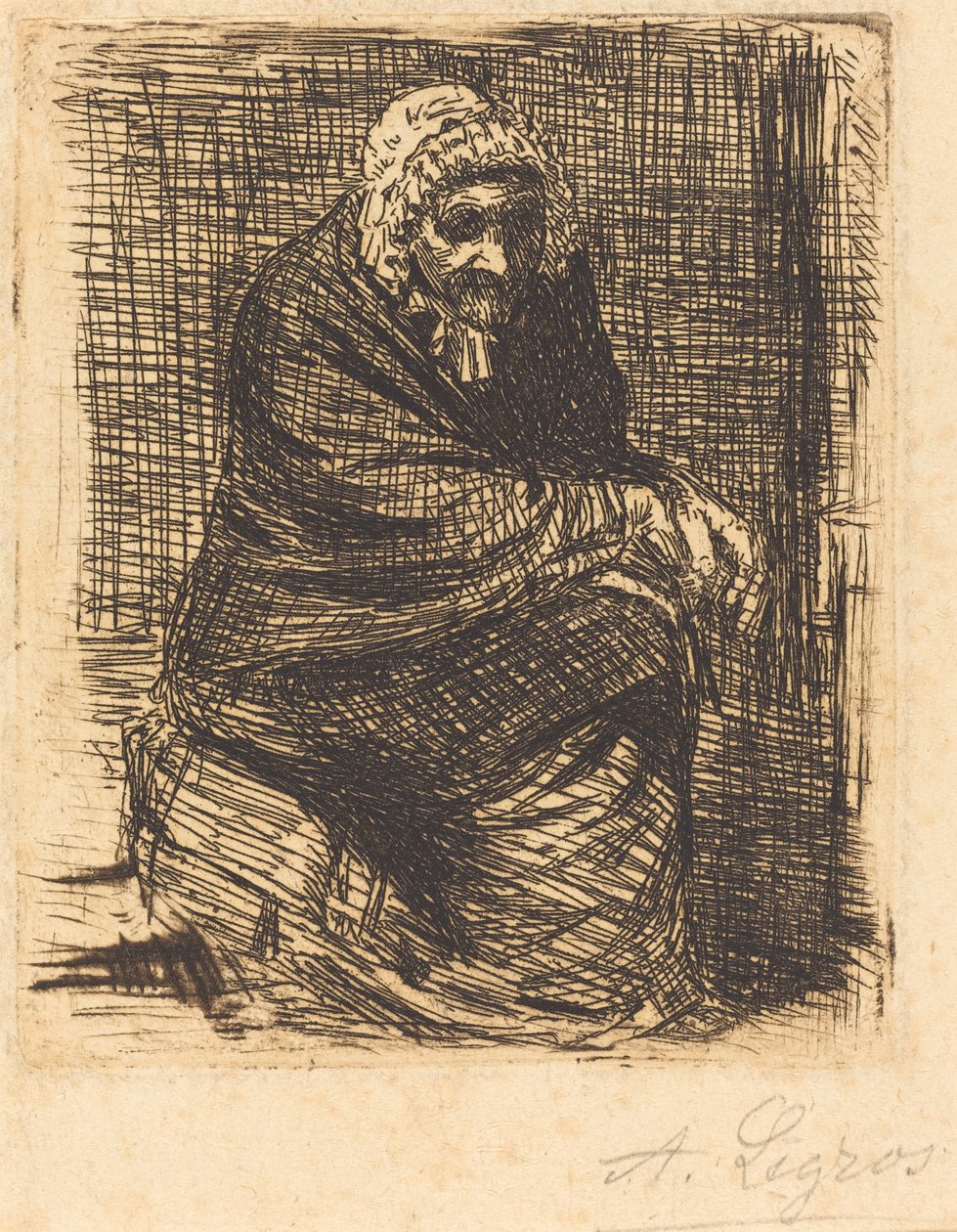 老妇人坐着 作者 阿方斯·莱格罗斯（Alphonse Legros）