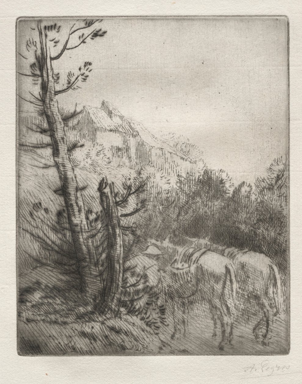山上的农场。 作者 阿方斯·莱格罗斯（Alphonse Legros）
