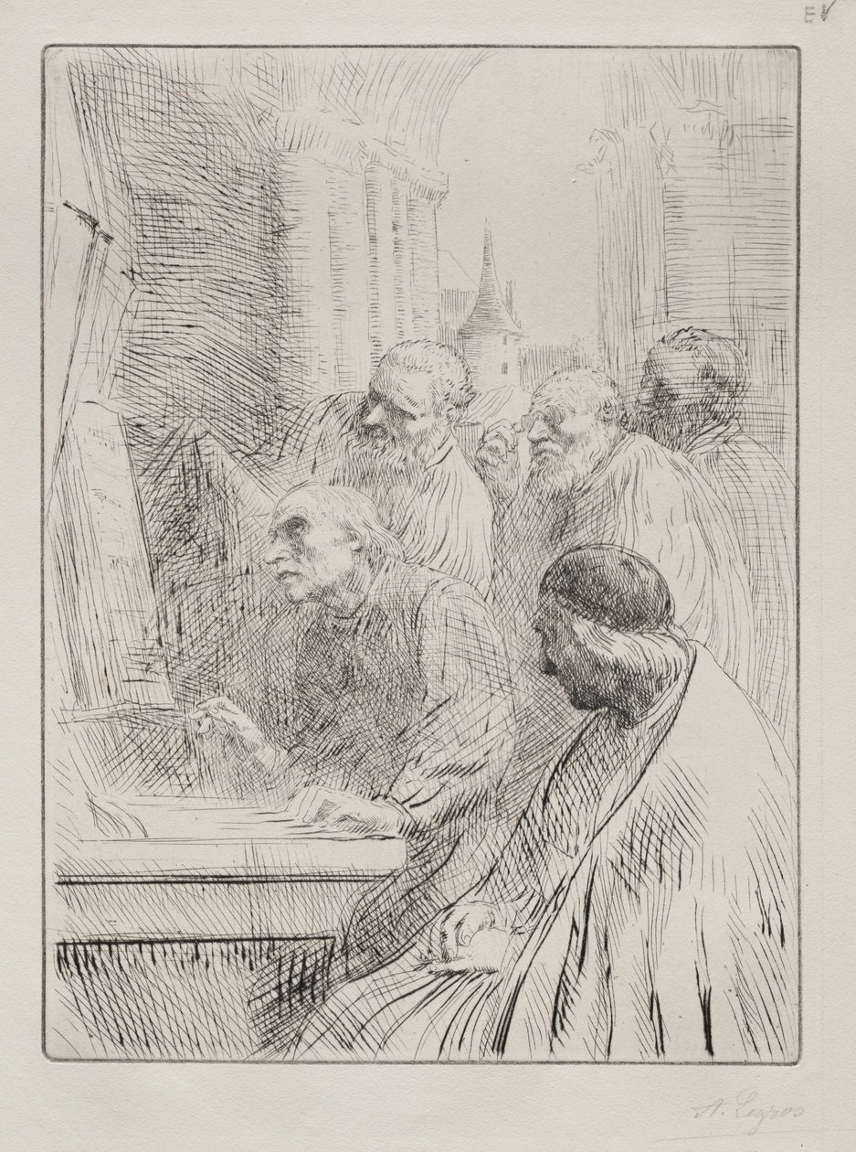 教堂里的僧侣。 作者 阿方斯·莱格罗斯（Alphonse Legros）