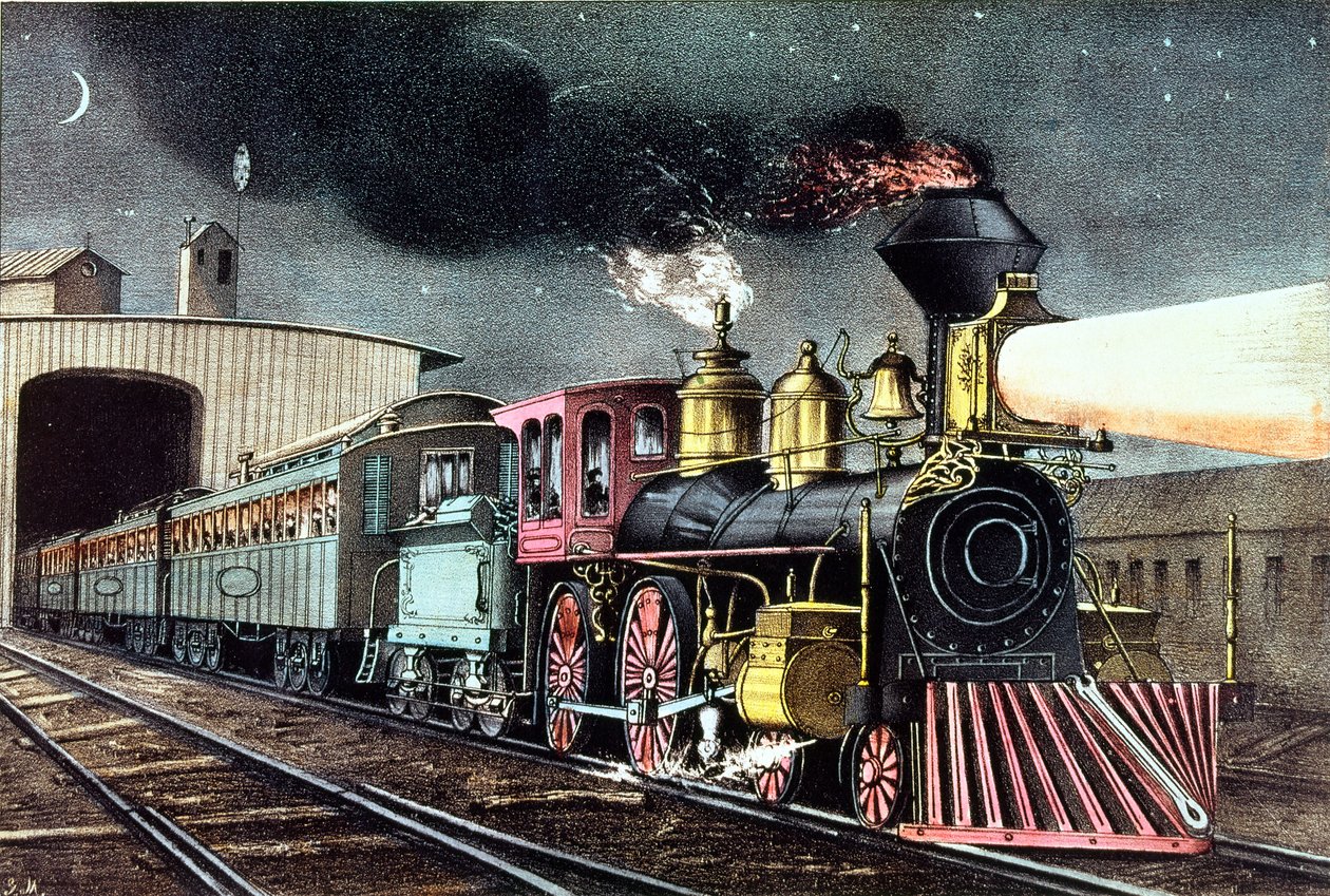 The Night Express：The Start，由Nathaniel Currier（1813-88）和James Merritt Ives（1824-95）出版 作者 美国学校