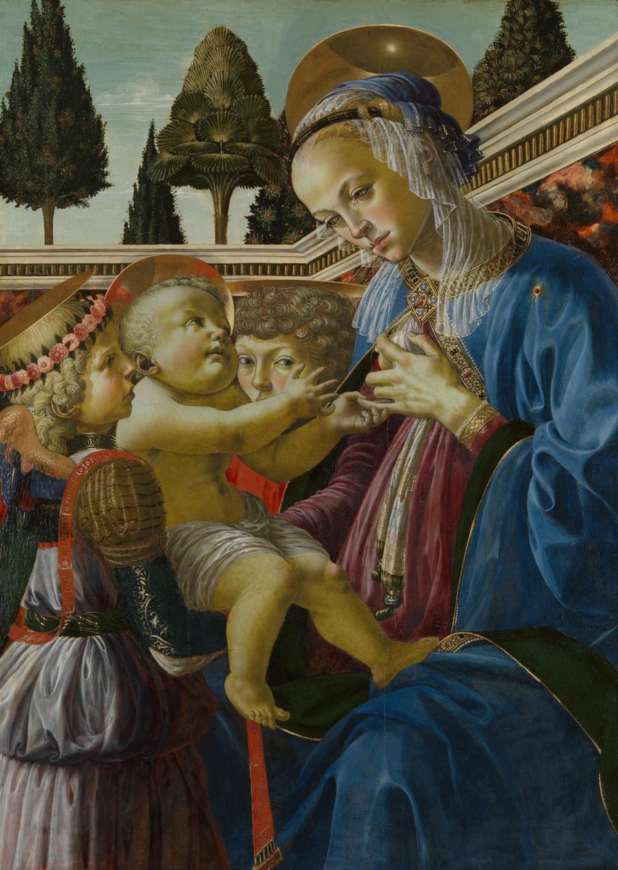 麦当娜与孩子和两个天使 作者 安德里亚·韦罗基基奥（Andrea Verrocchio）