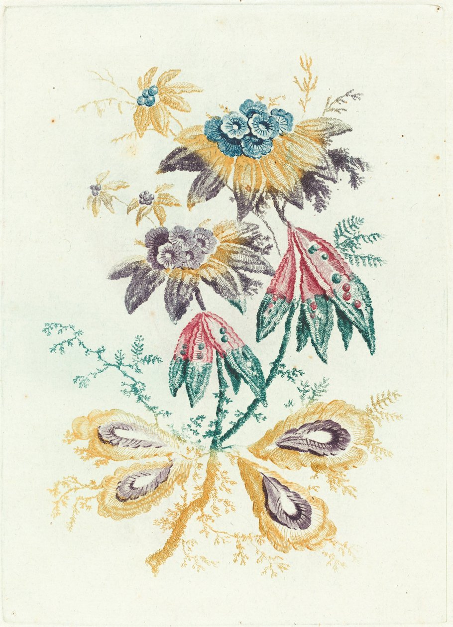 梦幻般的花朵与牡丹叶，1795年。 作者 安妮·艾伦