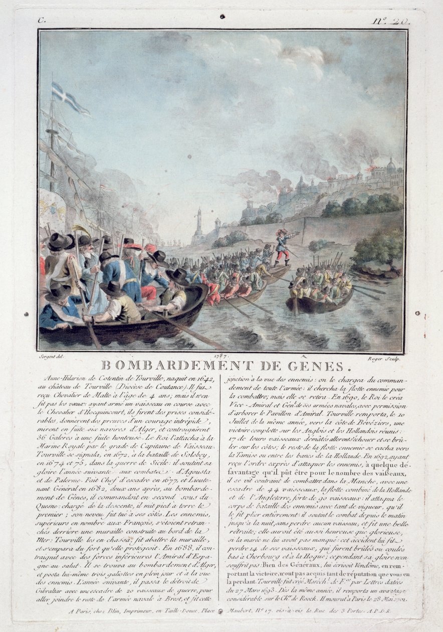 热那亚的轰炸，1684年，由Jean Baptiste Morret（1790-1820）雕刻，1787年 作者 安托万·路易斯·弗朗索瓦·瑟金特·玛索