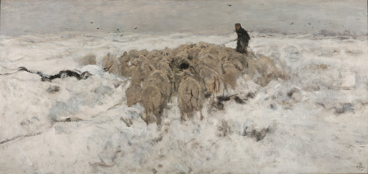 绵羊群在雪的 作者 安东·莫夫（Anton Mauve）