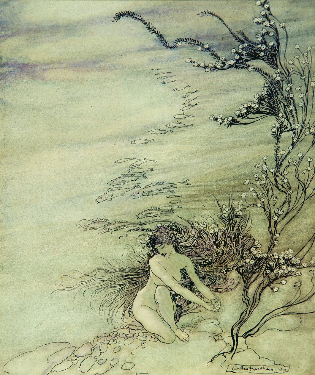 莱茵少女哀叹，1910年 作者 亚瑟·拉克汉姆（Arthur Rackham）