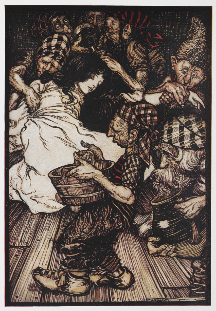 白雪公主与七个小矮人。 作者 亚瑟·拉克汉姆（Arthur Rackham）