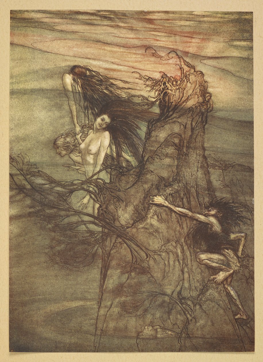 莱茵少女。 作者 亚瑟·拉克汉姆（Arthur Rackham）