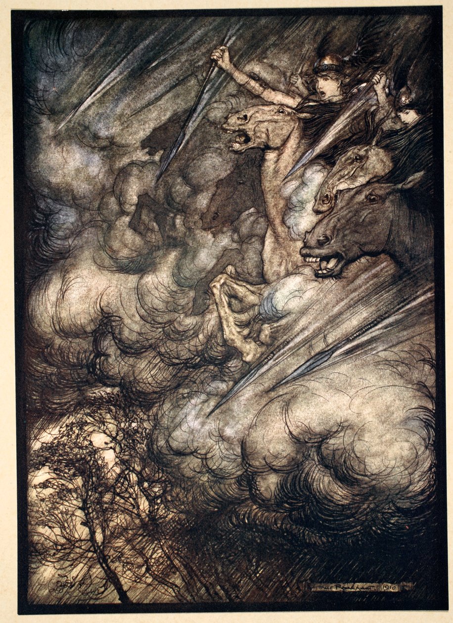 瓦尔基里的骑行》，1910年。   作者 亚瑟·拉克汉姆（Arthur Rackham）