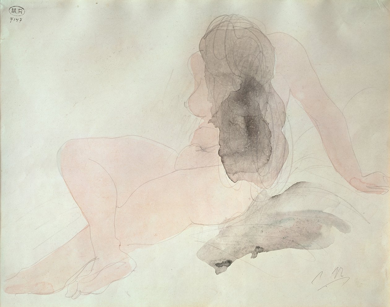 坐着披着头发的裸体 作者 奥古斯特·罗丹（Auguste Rodin）