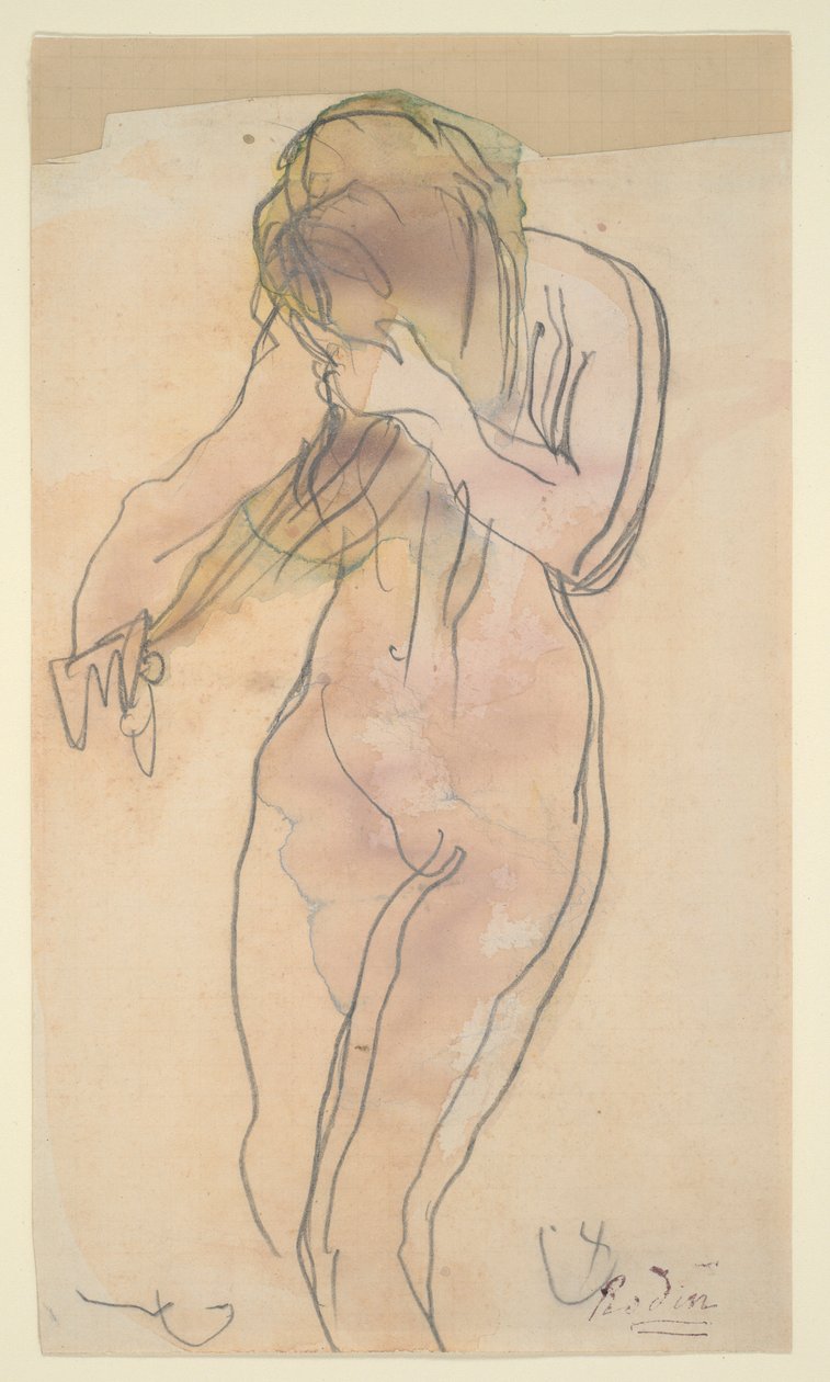 裸体研究（站立，梳头） 作者 奥古斯特·罗丹（Auguste Rodin）