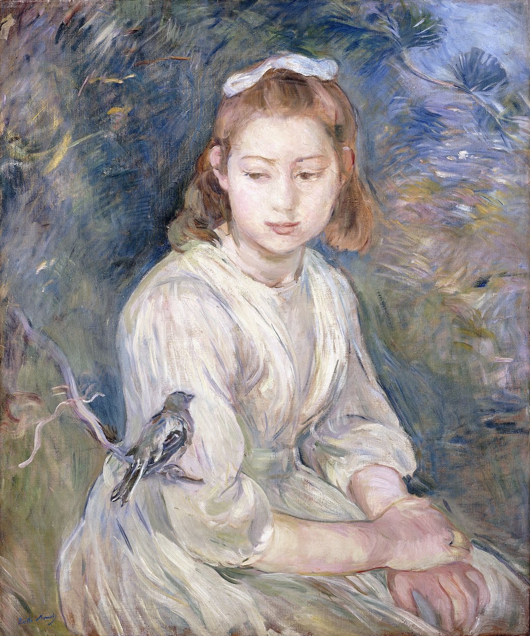 带鸟的小女孩，1891年 作者 贝特·莫里索（Berthe Morisot）