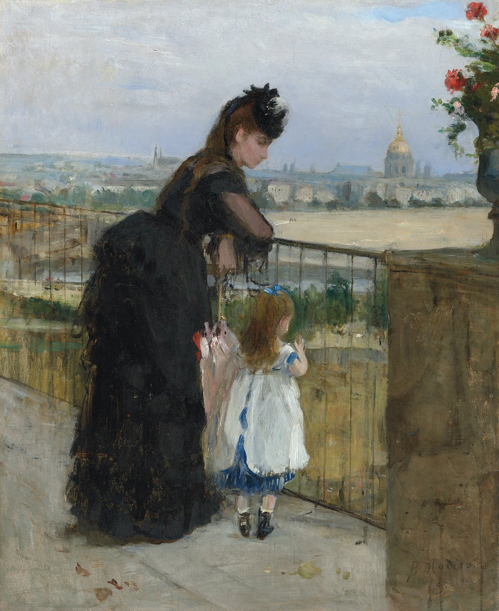 女人和孩子在阳台上 作者 贝特·莫里索（Berthe Morisot）