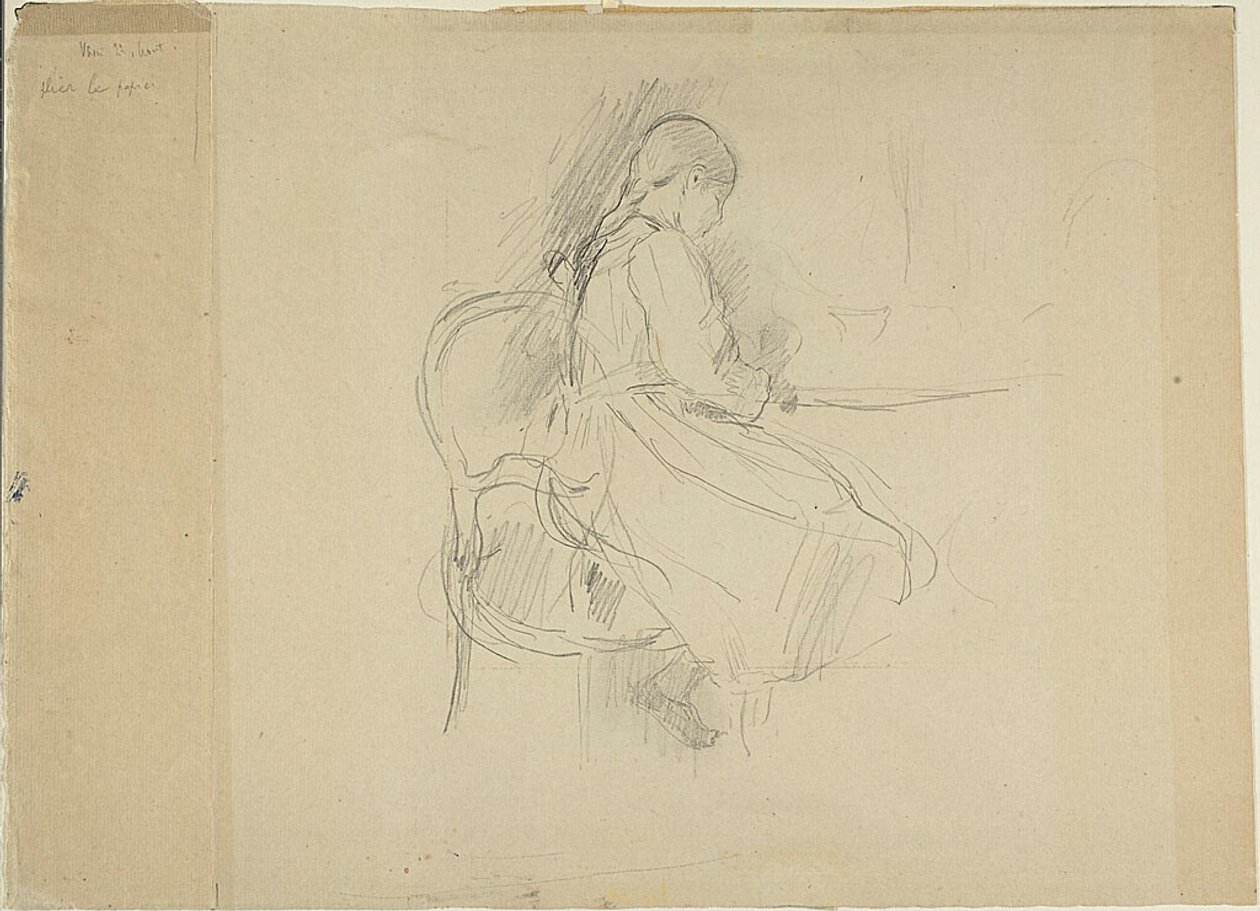 坐在桌边的年轻女孩 作者 贝特·莫里索（Berthe Morisot）