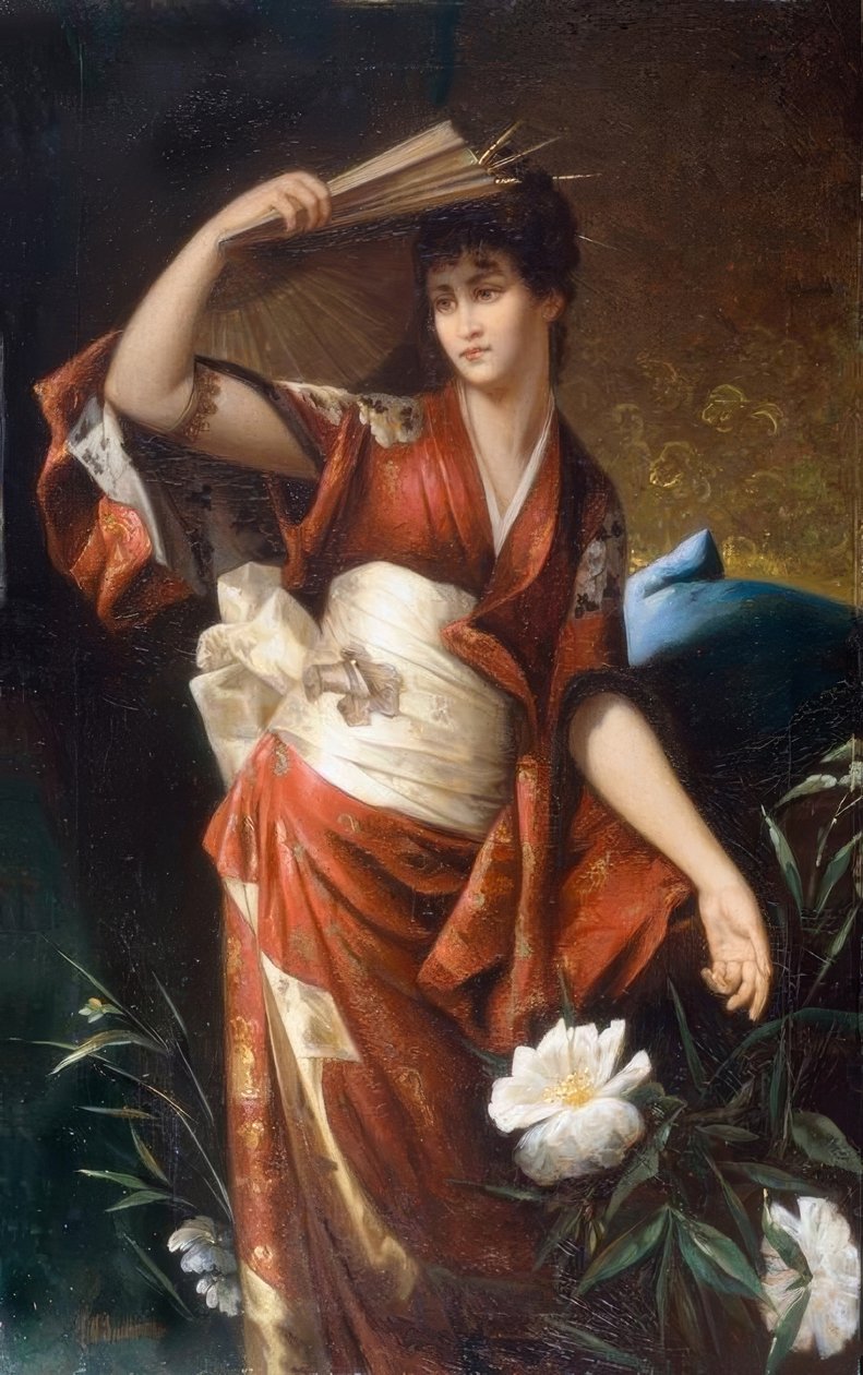 穿着日本服装的女士画像 作者 卡尔·布赫纳