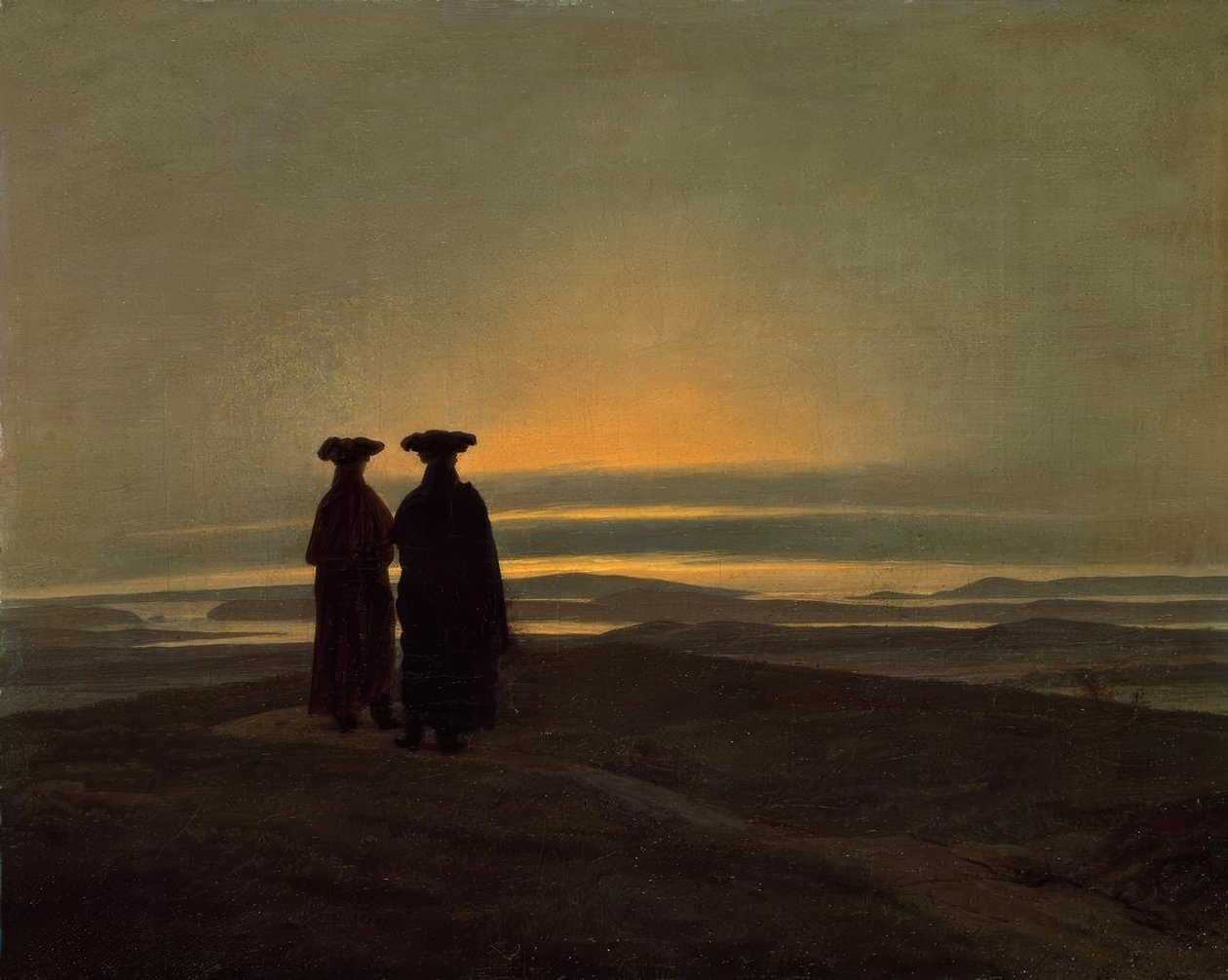 与两个人的晚上风景 作者 卡斯珀·大卫·弗里德里希（Caspar David Friedrich）