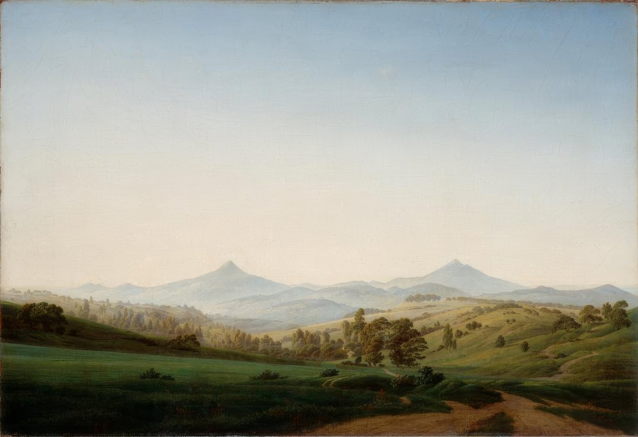 波西米亚风光与Milleschauer 作者 卡斯珀·大卫·弗里德里希（Caspar David Friedrich）