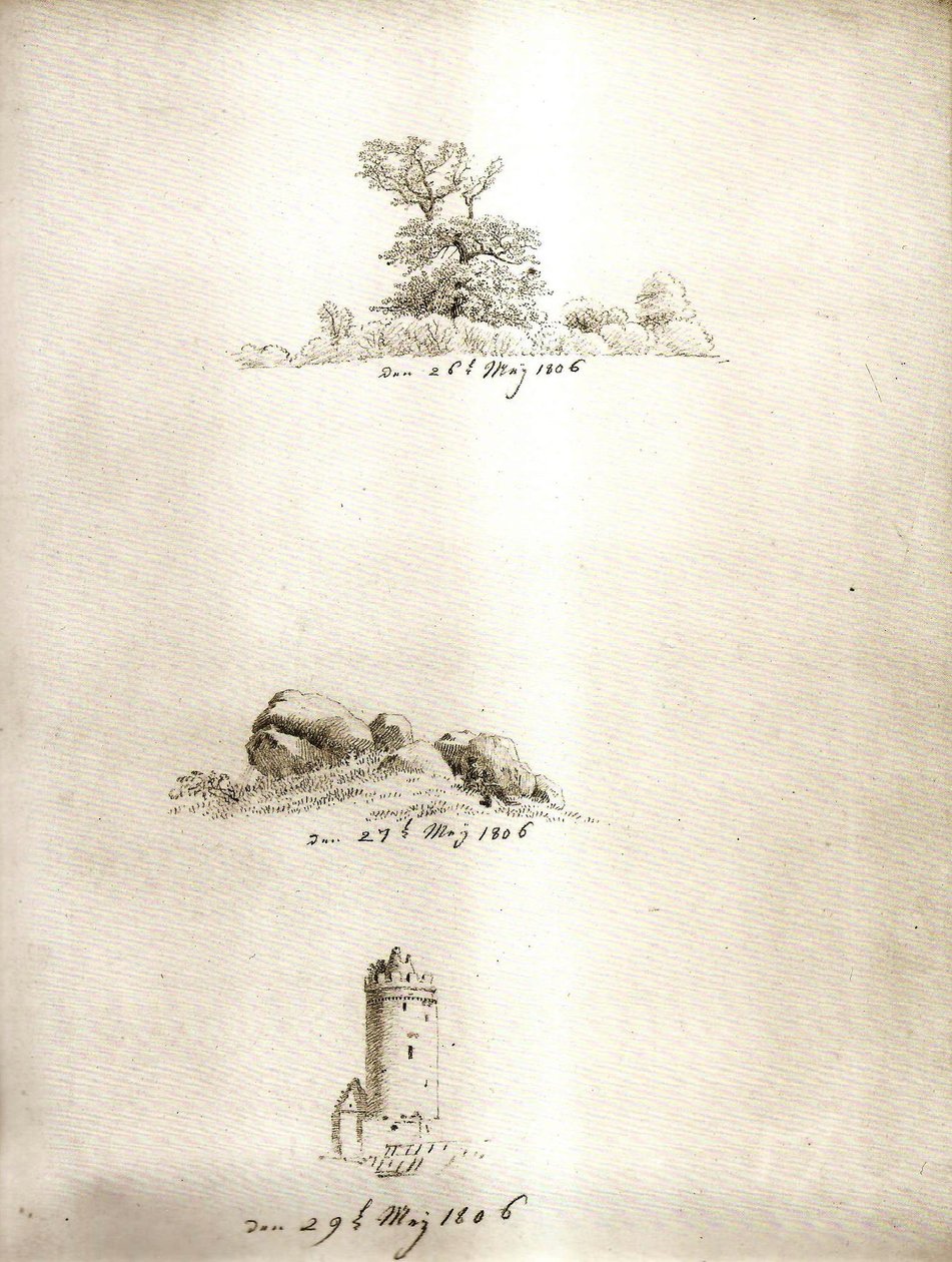 树、荒冢和塔 作者 卡斯珀·大卫·弗里德里希（Caspar David Friedrich）
