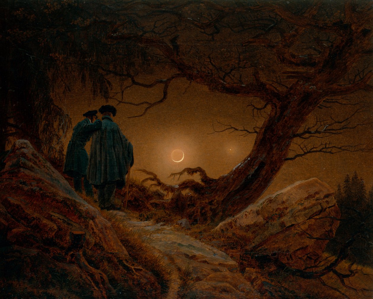 两个人考虑月亮 作者 卡斯珀·大卫·弗里德里希（Caspar David Friedrich）