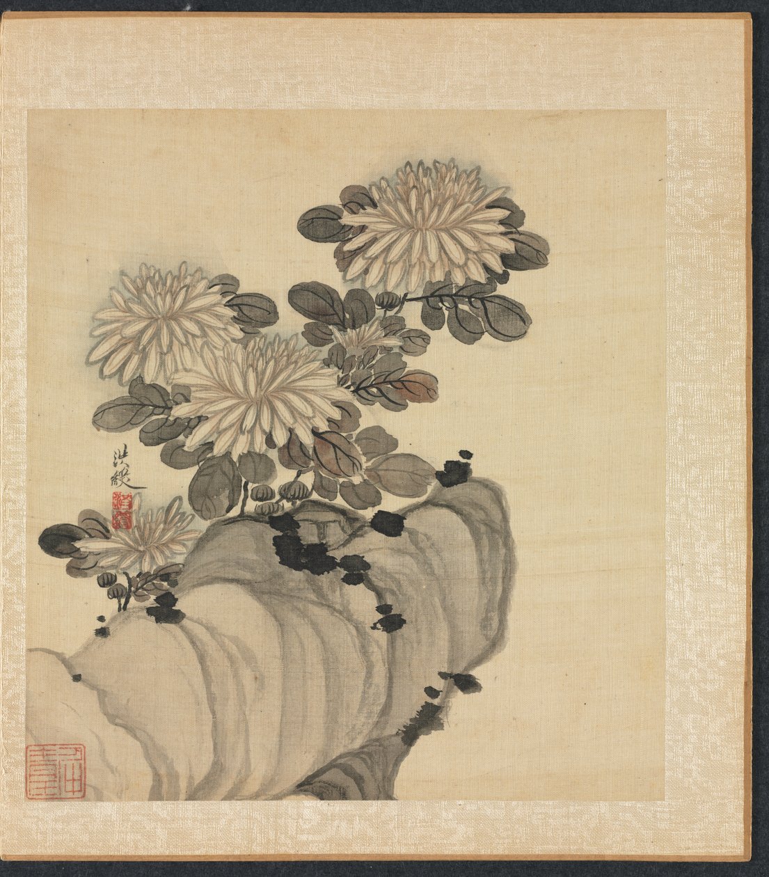 古代大师的画作：菊花与岩石 作者 陈洪寿