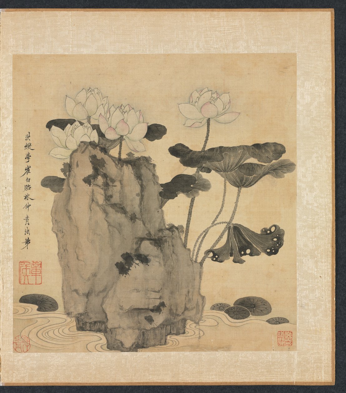 古代大师的画作荷花与岩石 作者 陈洪寿