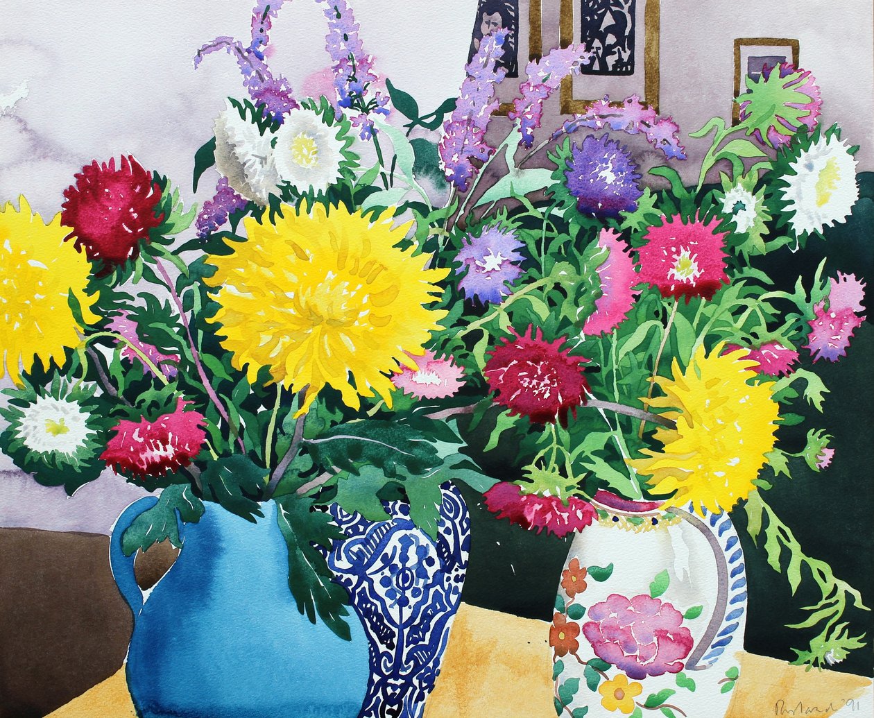 室内用紫苑（纸上水彩） 作者 克里斯托弗·莱兰