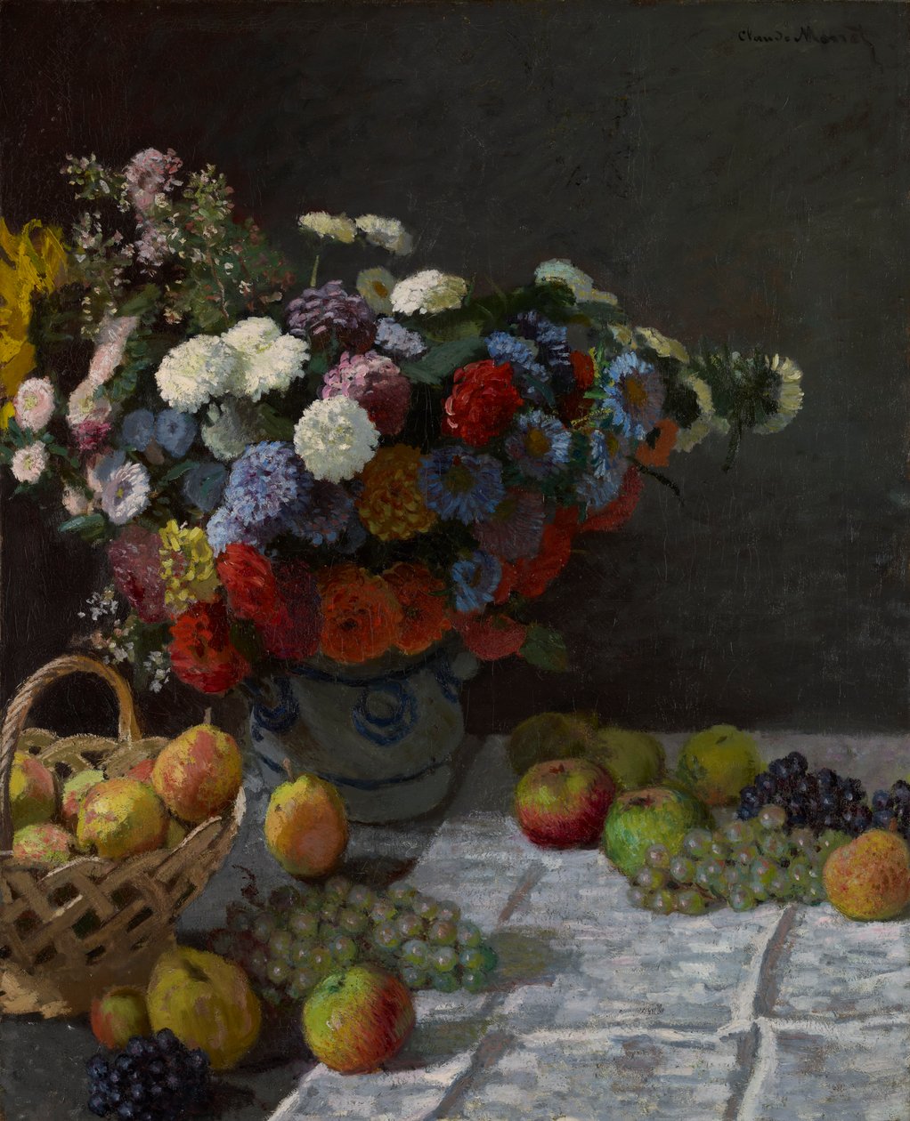 静物与鲜花和水果，1869年 作者 克劳德·莫奈