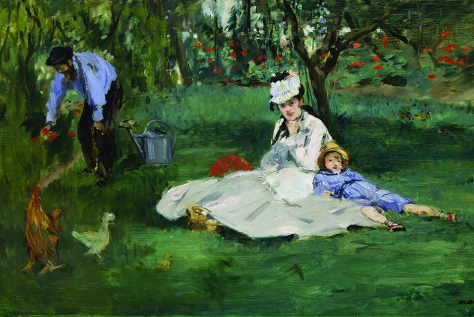 ÉdouardManet -  Argenteuil花园里的莫奈家庭 作者 克劳德·莫奈