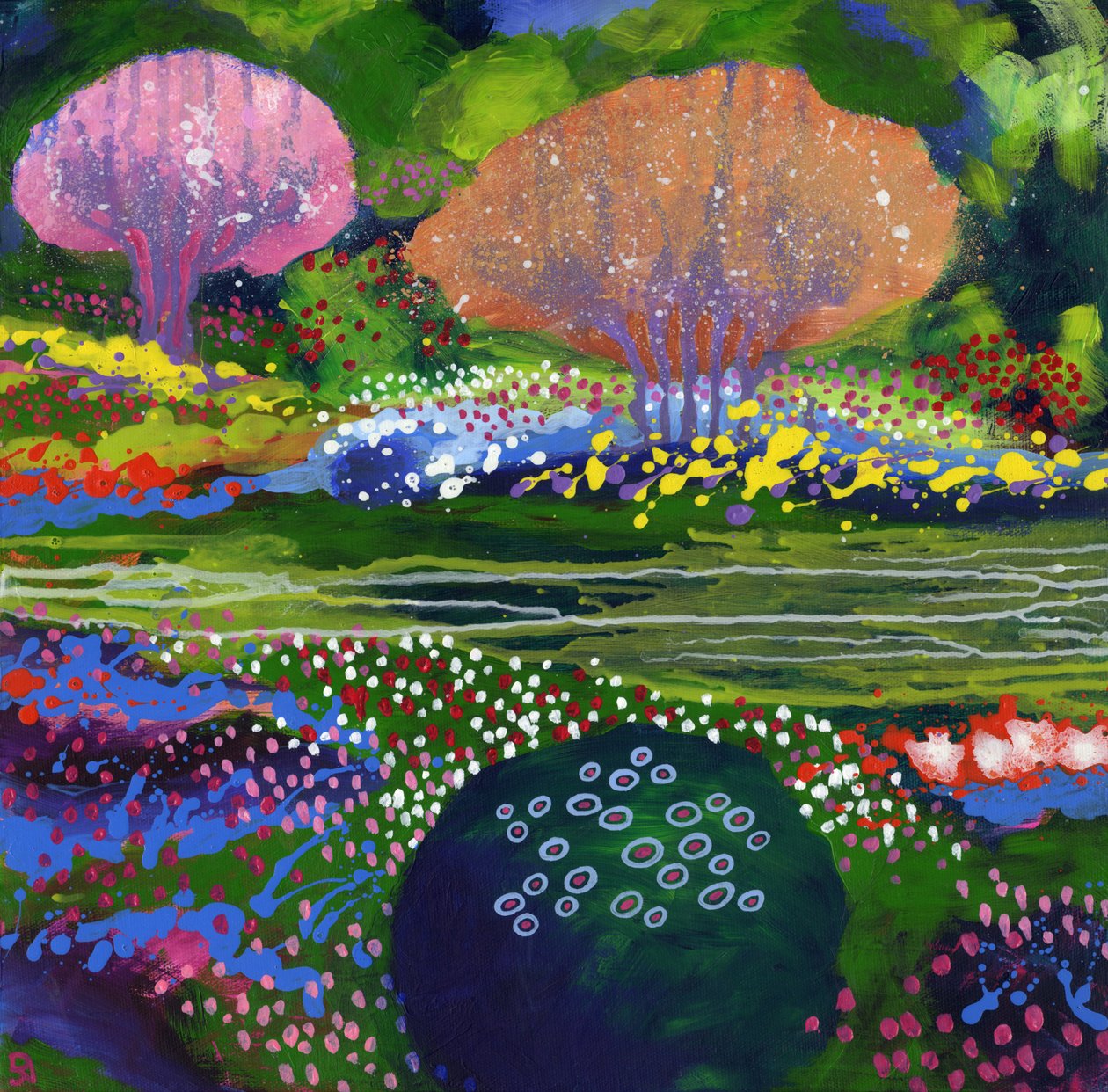 蜜蜂花园，2017（丙烯酸画布） 作者 大卫·牛顿