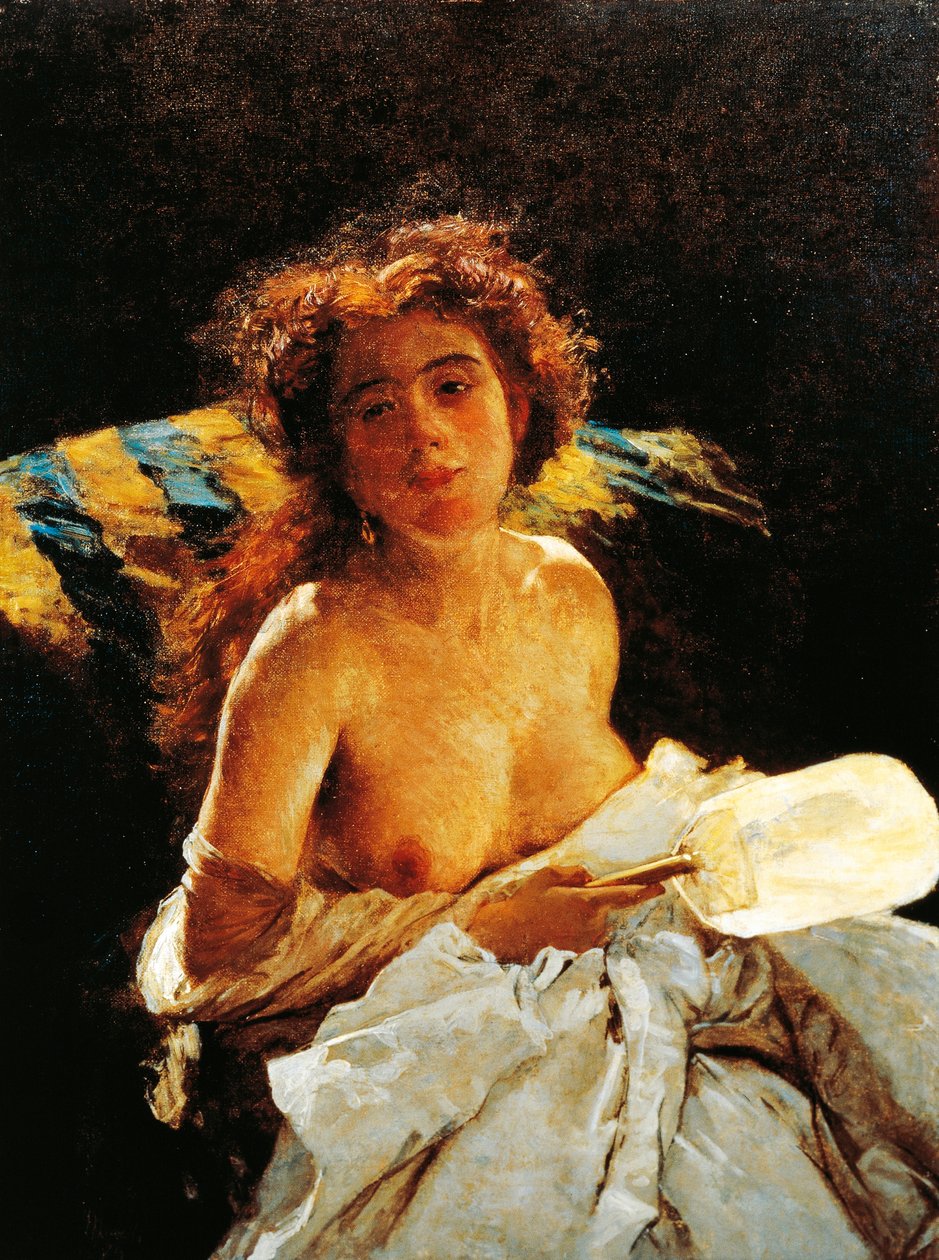 带扇子的女士 作者 多梅尼科·莫雷利（Domenico Morelli）