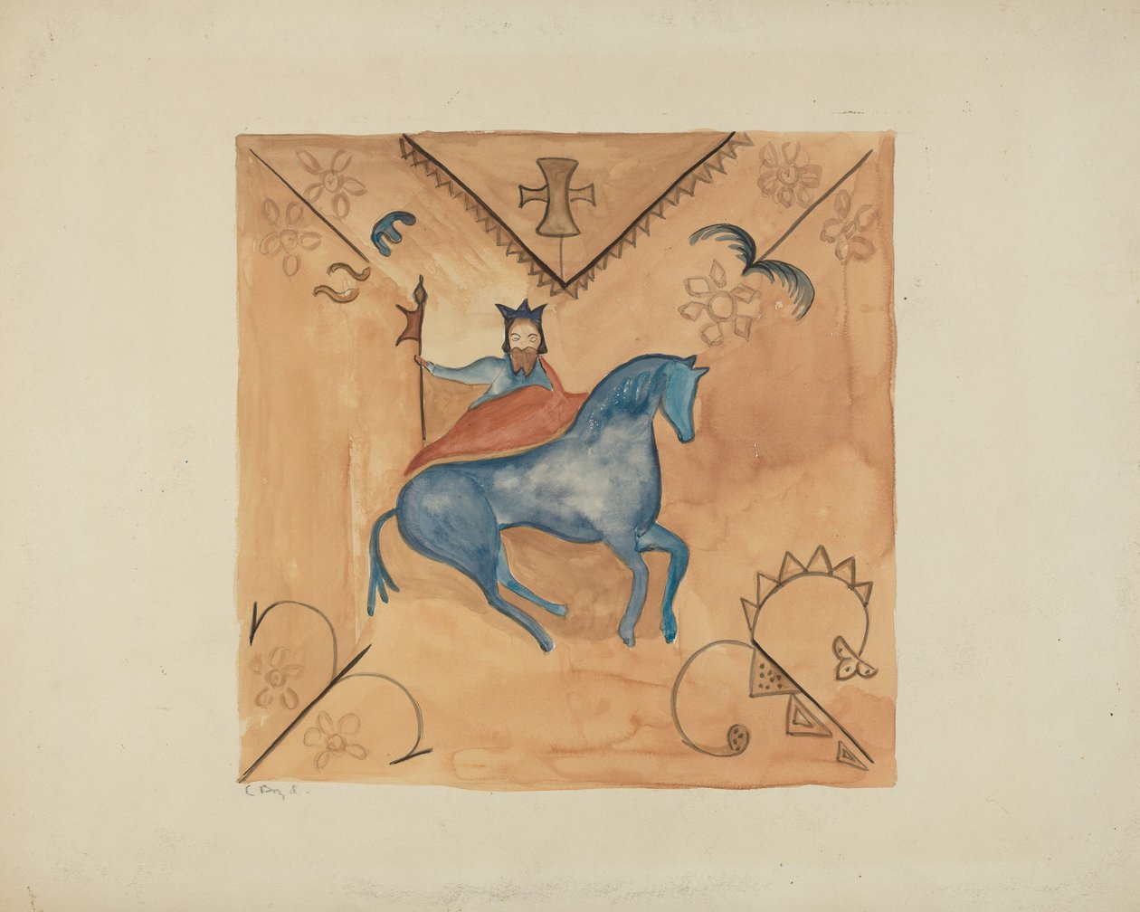 画在鹿皮上的圣乔治，1935-1942。 作者 E. 博伊德