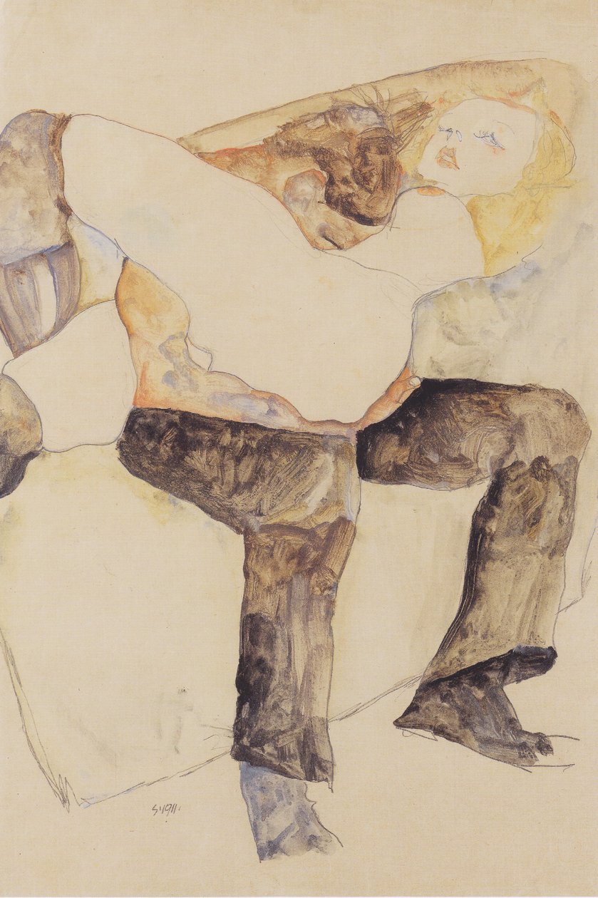 男人，抱着她的膝盖上的女人 作者 埃贡·席勒（Egon Schiele）