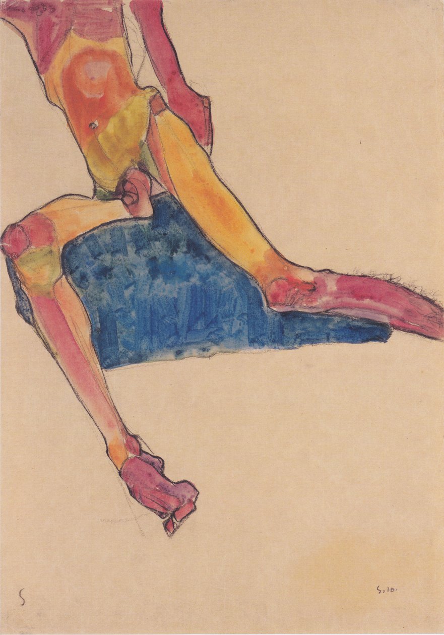蓝色布上的躯干 作者 埃贡·席勒（Egon Schiele）